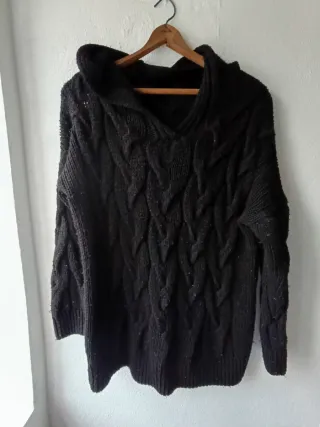 Jersey de punto trenzado negro XL