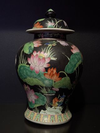 Vaso Cinese Porcellana Coperchio Stile Fami