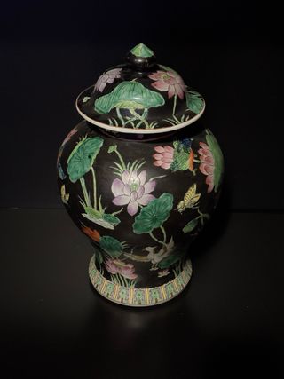 Vaso Cinese Porcellana Coperchio Stile Fami