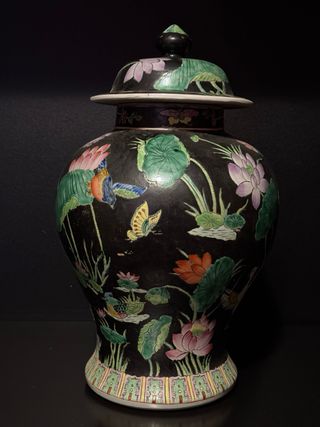 Vaso Cinese Porcellana Coperchio Stile Fami