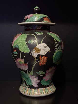 Vaso Cinese Porcellana Coperchio Stile Fami