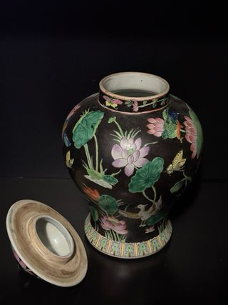 Vaso Cinese Porcellana Coperchio Stile Fami