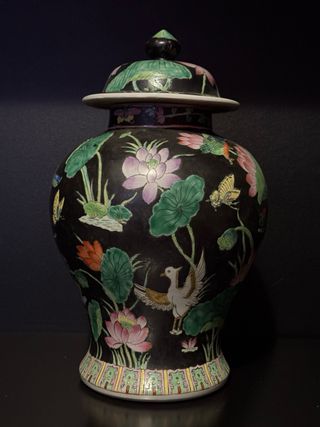 Vaso Cinese Porcellana Coperchio Stile Fami