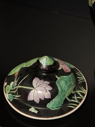 Vaso Cinese Porcellana Coperchio Stile Fami