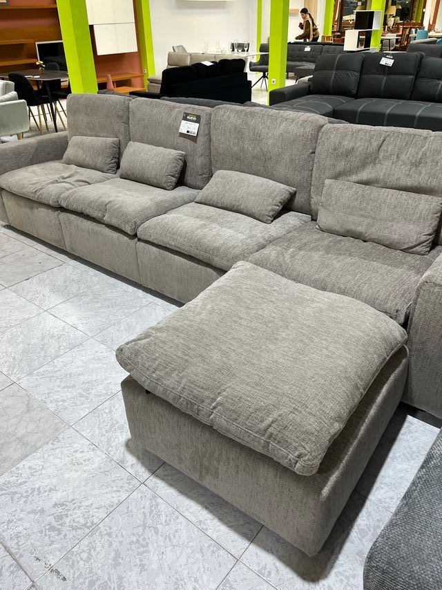 Sofá chaise longue beige/gris