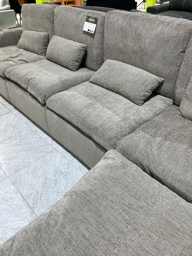 Sofá chaise longue beige/gris