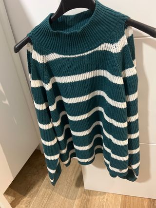 Jersey rayas hombros descubiertos verde y blanco