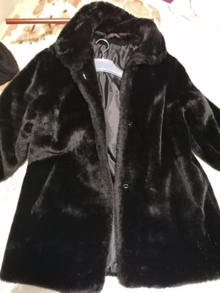 Abrigo de pelo sintético negro mujer