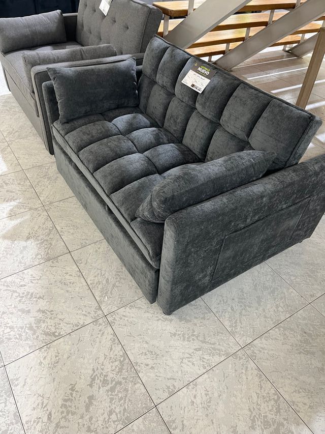 Sofá Cama Gris con 2 Cojines