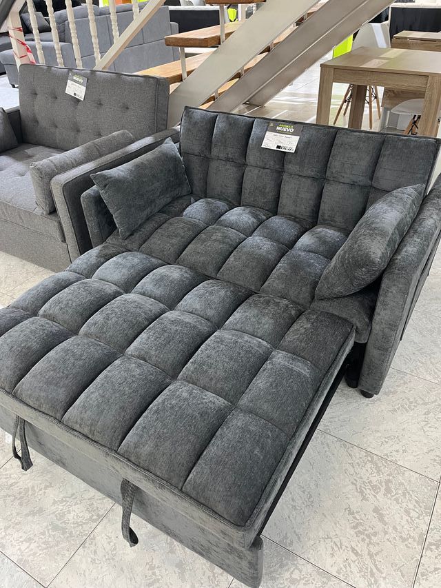 Sofá Cama Gris con 2 Cojines