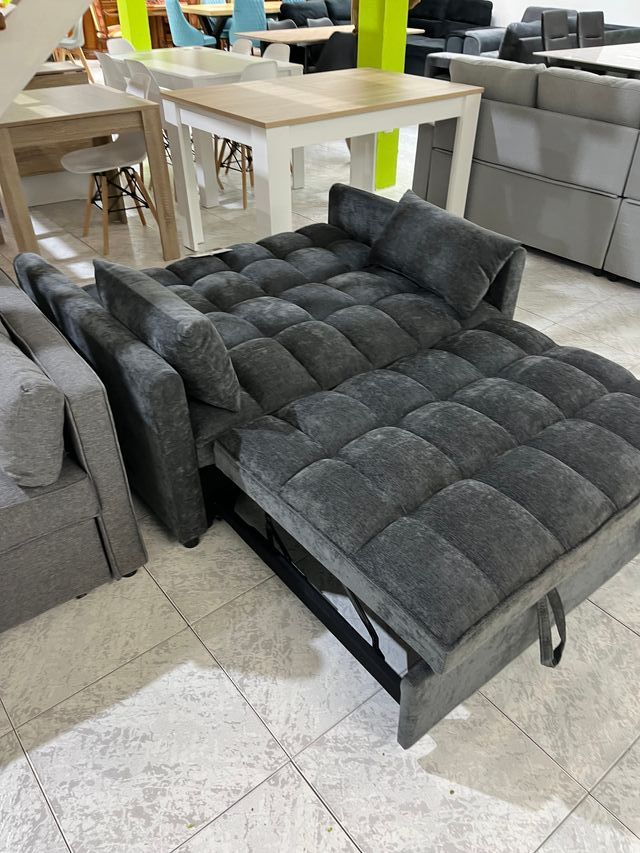 Sofá Cama Gris con 2 Cojines