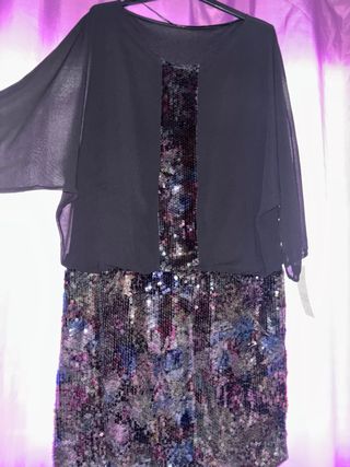 Vestido fiesta lentejuelas negro multicolor