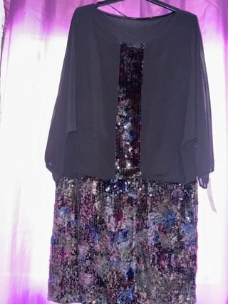 Vestido fiesta lentejuelas negro multicolor