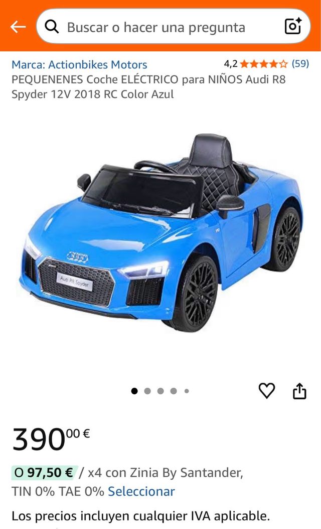 Coche eléctrico Audi R8 para niños
