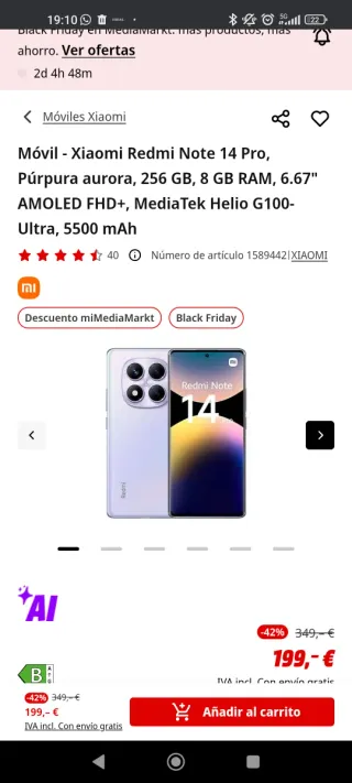 Xiaomi Redmi Note 14 Pro 256GB Púrpura
