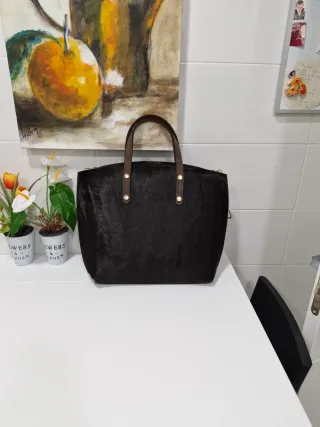 Bolso Piel de Potro y Cuero Negro/Marrón