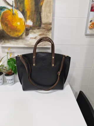 Bolso Piel de Potro y Cuero Negro/Marrón