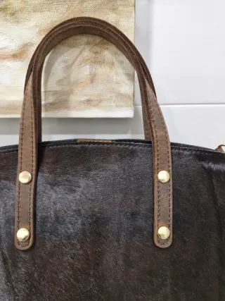 Bolso Piel de Potro y Cuero Negro/Marrón