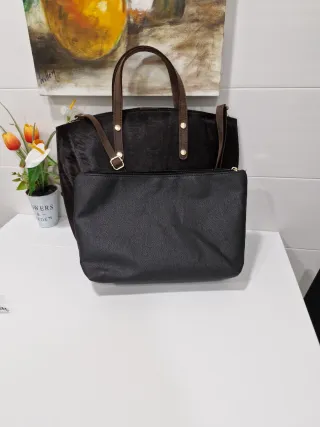 Bolso Piel de Potro y Cuero Negro/Marrón