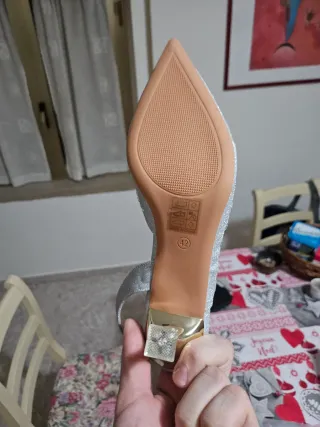 Scarpe donna argento tacco oro