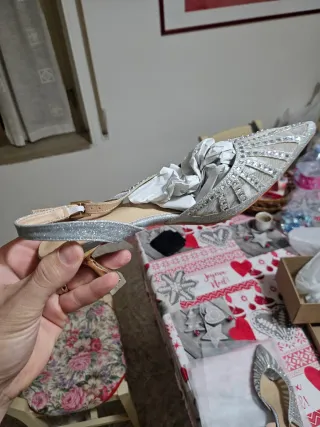 Scarpe donna argento tacco oro