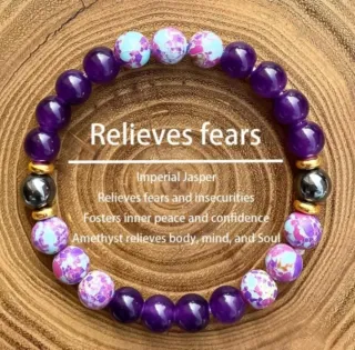 Pulsera Amatista, Flor de Lluvia y Ónnice negro