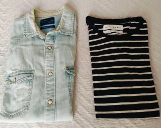 Lote ZARA MAN Camisa Vaquera+ Camiseta Rayas