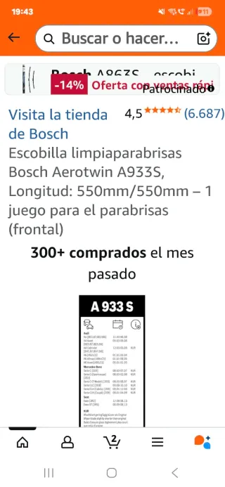 Escobillas Bosch Aerotwin A933S
