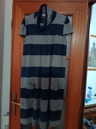 Vestido marinero rayas azul y gris