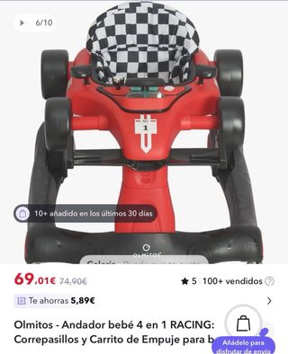 Andador bebé coche de carreras OLMITOS