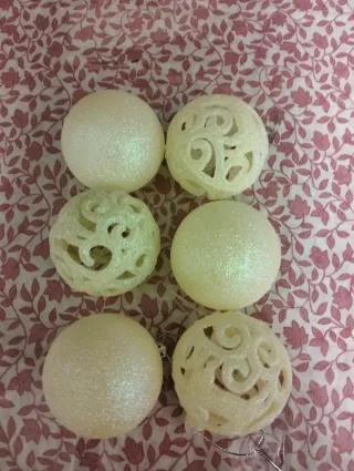 6 Palline Natale Bianche Glitter