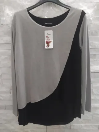 Maglia donna manica lunga grigio/nera