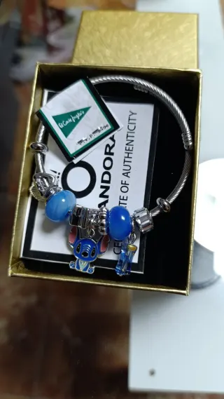 Pulsera Pandora Charms Stitch Azul Plata