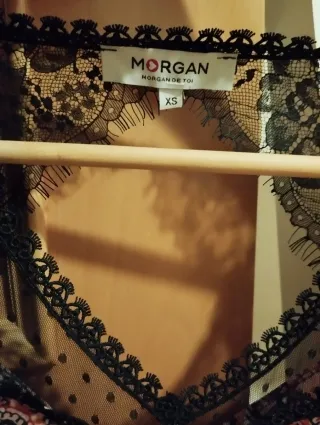 Camisa Morgan Paisley Encaje Negro Rosa Talla XS