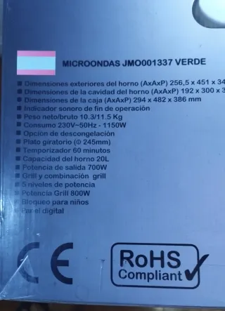 Microondas Jocel 20L Verde Retro