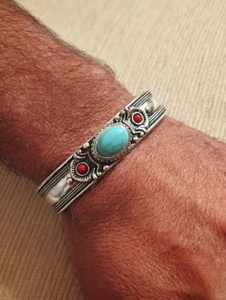 Pulsera Brazalete Étnico Turquesa y Coral