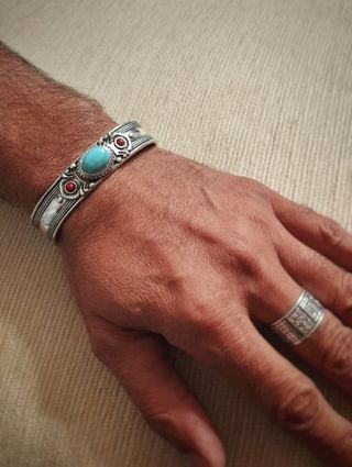 Pulsera Brazalete Étnico Turquesa y Coral