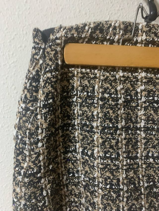 Falda Mango Tweed Beige y Negro