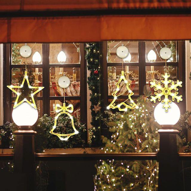 Conjunto de 4 enfeites de luz de Natal LED para janela com pilhas