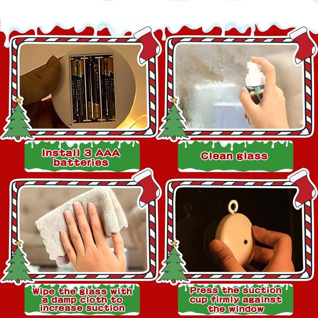 Conjunto de 4 enfeites de luz de Natal LED para janela com pilhas