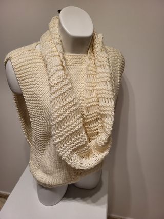 Jersey y bufanda de lana tejidos a mano talla M