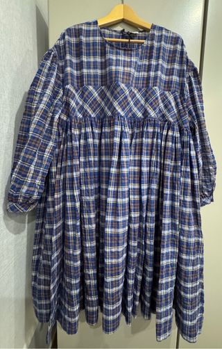 Vestido cuadros oversize azul y marrón