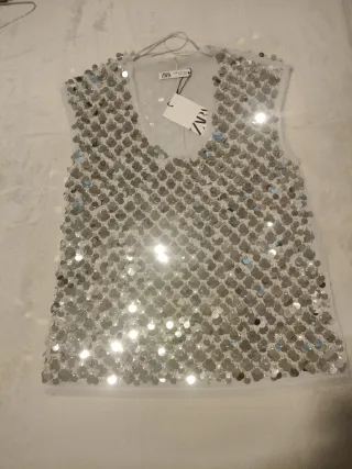 Top Zara lentejuelas plateadas talla xs