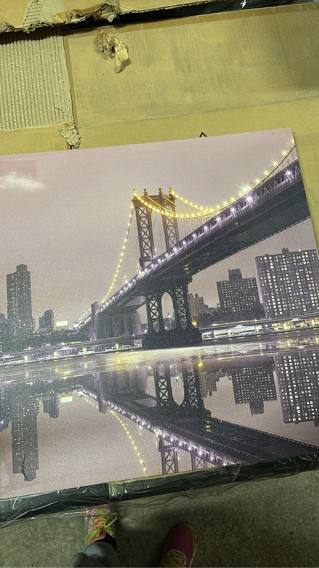 Quadro Ponte Manhattan NYC Luzes Noite