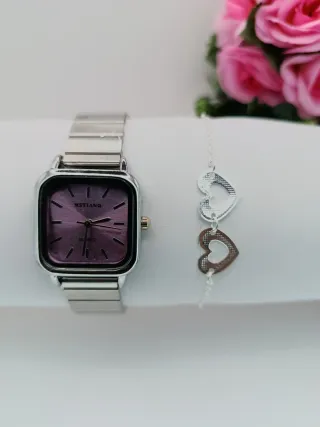 Reloj Classic rosa + Pulsera Corazón 925