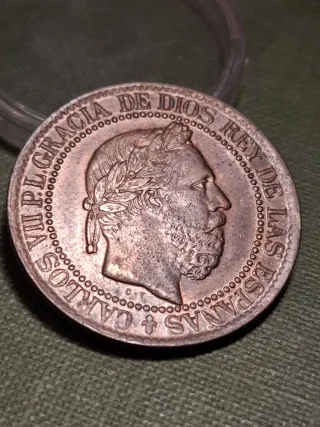 Muy escasa moneda 10 céntimos Carlos VII 1875