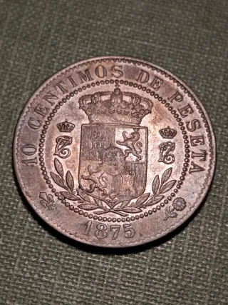 Muy escasa moneda 10 céntimos Carlos VII 1875