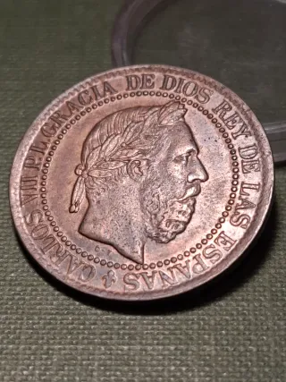 Muy escasa moneda 10 céntimos Carlos VII 1875
