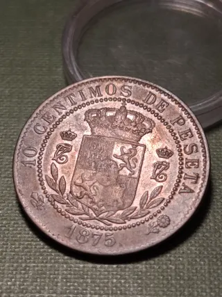 Muy escasa moneda 10 céntimos Carlos VII 1875