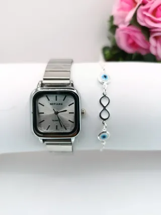 Reloj Classic Plata + Pulsera 925